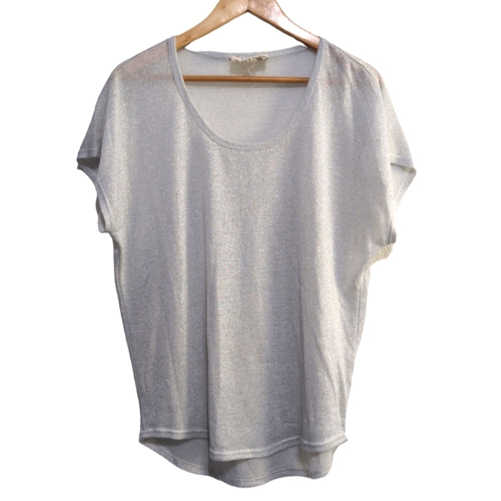 Two By Vince Camuto Semi Sheer Metallic Slouchy Oversize‎ Top Medium